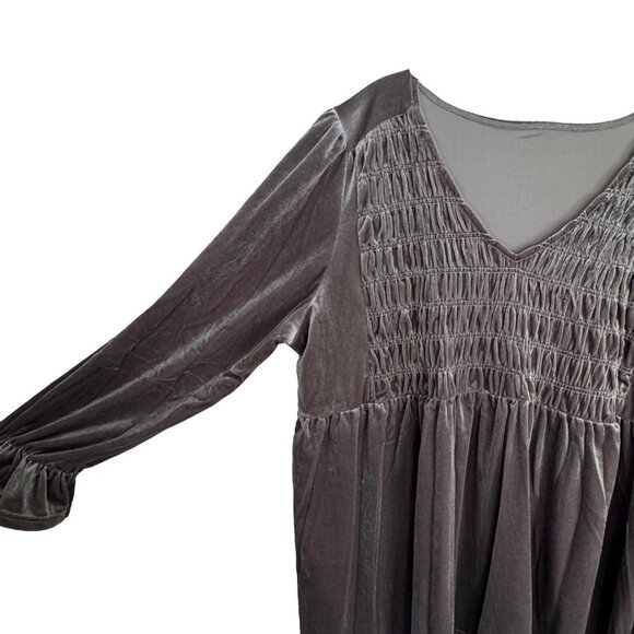 Umgee GRAY Silver Pewter 3X Velvet Smocked Ruching Blouse - Picture 3 of 12